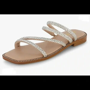 Steve Madden inspired Cushionaire Strappy Sandalls Sparkle Silver Tan Size 9